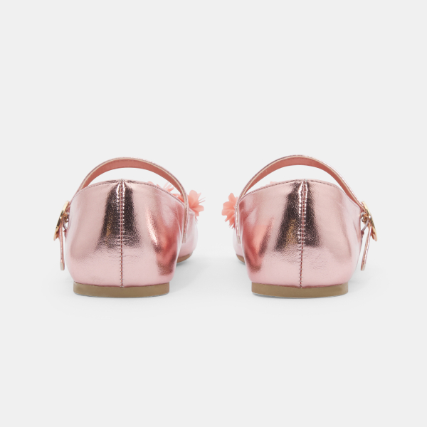 حذاء باليرينا بأربطة مع أزهار باللون الوردي للفتيات